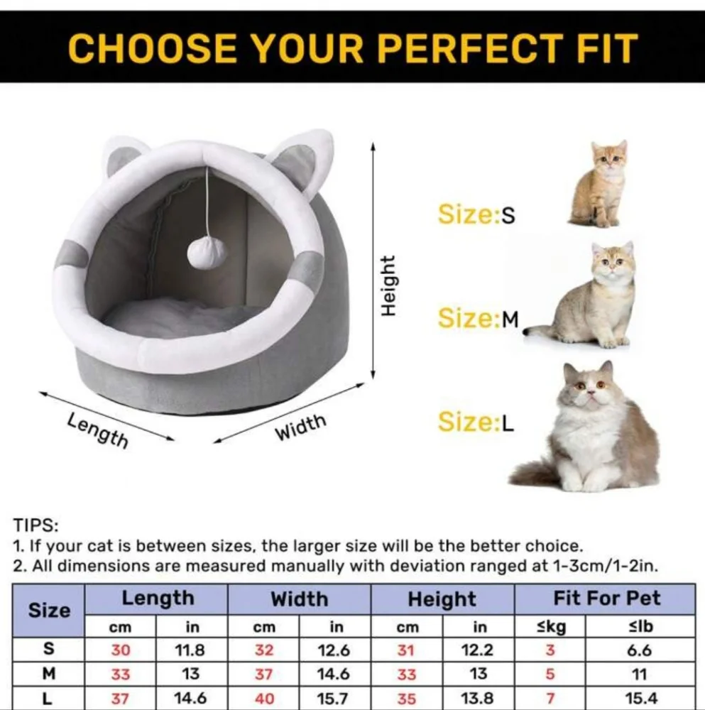 Pet Bed Cat Cave, Dog House with Ball Toy Winter Pet Igloo, Animal House Large‎